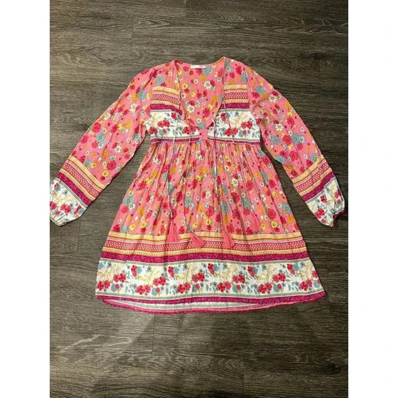 Floral Mini Boho Flowy Dress With Tassels Size M‎ - Picture 1 of 6